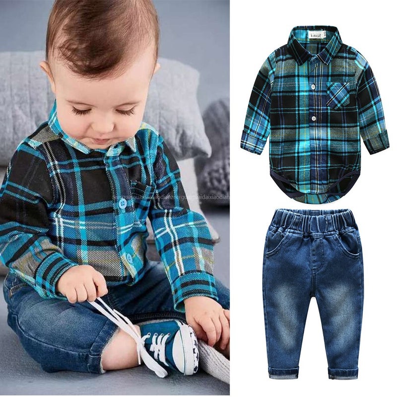 Kimocat Baby Boys Clothing Set Fashion Casual Suit Long Sleeve and Denim Pants - Image 2